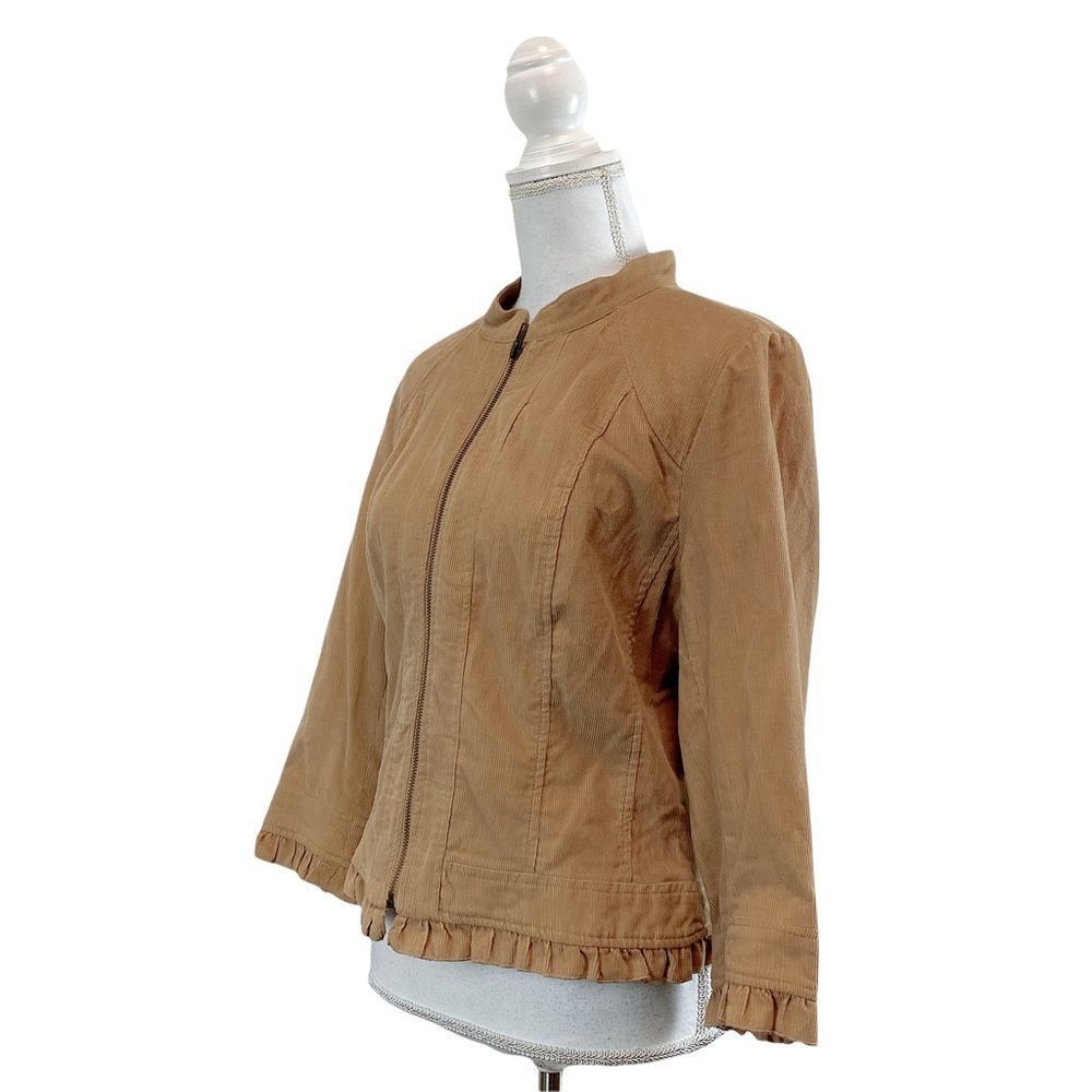 SANDRO Beige Corduroy Ruffle Sleeves Jacket Large Winter Fall Fashion Outfit - Picture 2 of 5